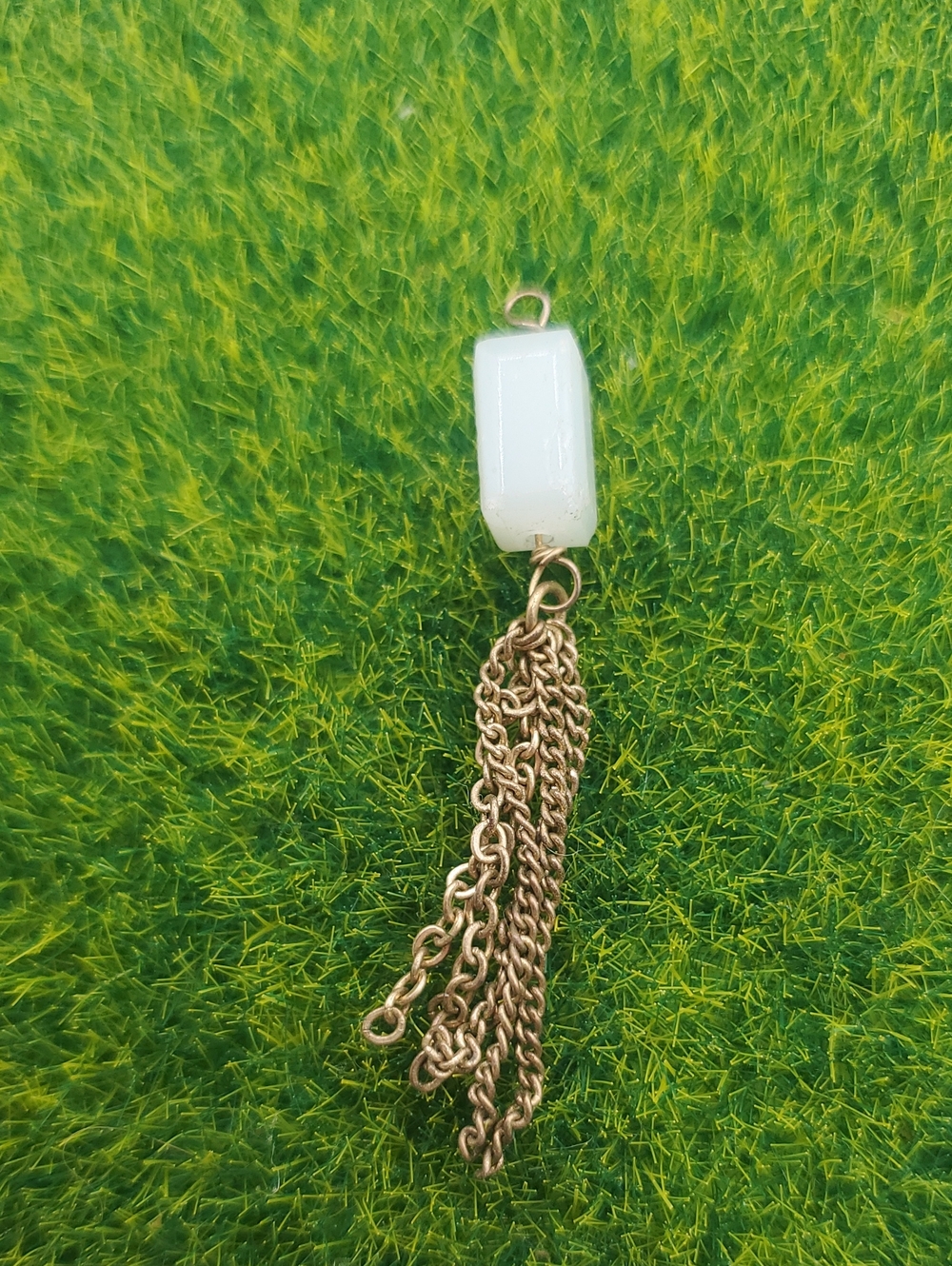 Seafoam Green  Stone Tassel Pendant with Gold Tone Fringe Chains P540